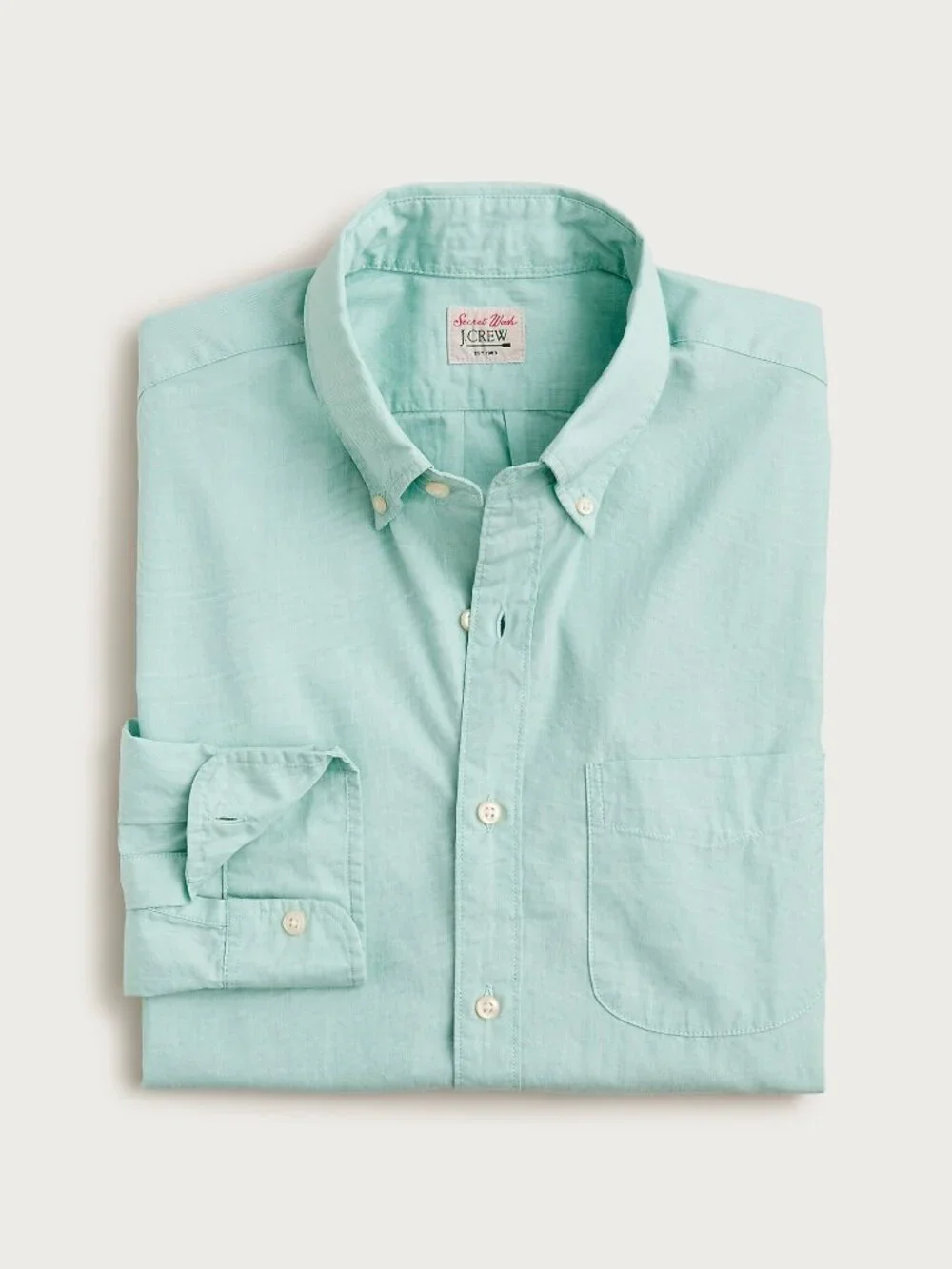 Mens J.Crew Secret Wash Shirt, Small, Classic Fit, Light Green End-on-End, New